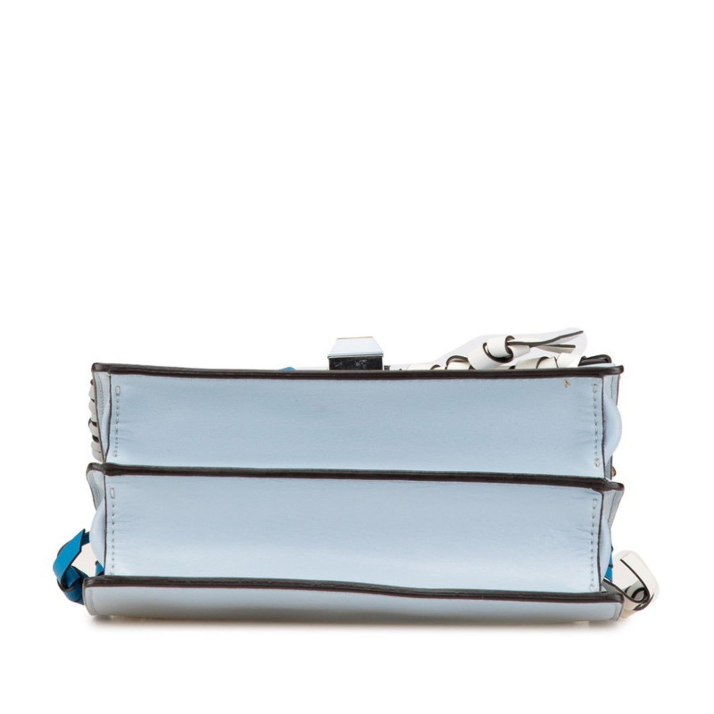 Fendi Canai Mini Ribbon Chain Shoulder Bag Handbag 8Mo381 Light Blue Silver Leather