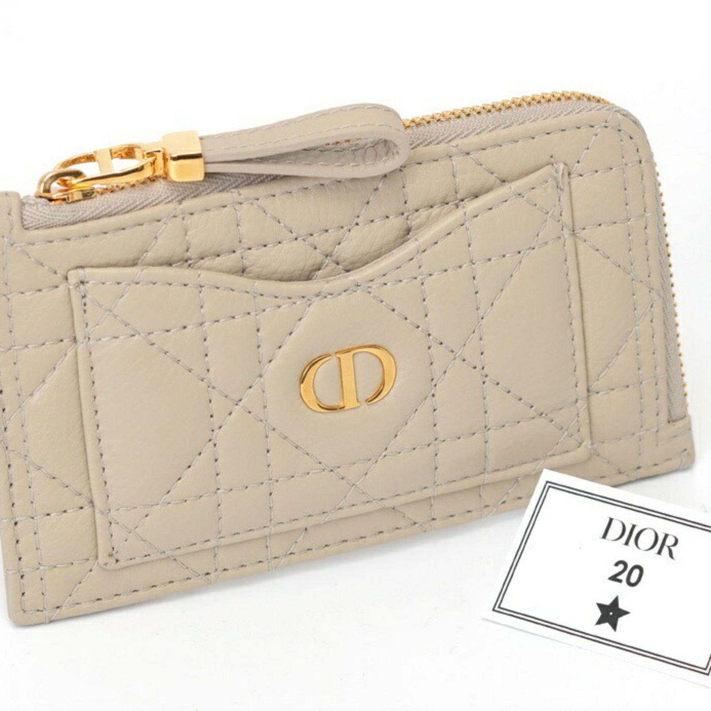 Christian Dior Dior Caro Cosmos Zip Card Holder Case S5131Uwhc_M116 Cannage Calfskin Beige K-157764