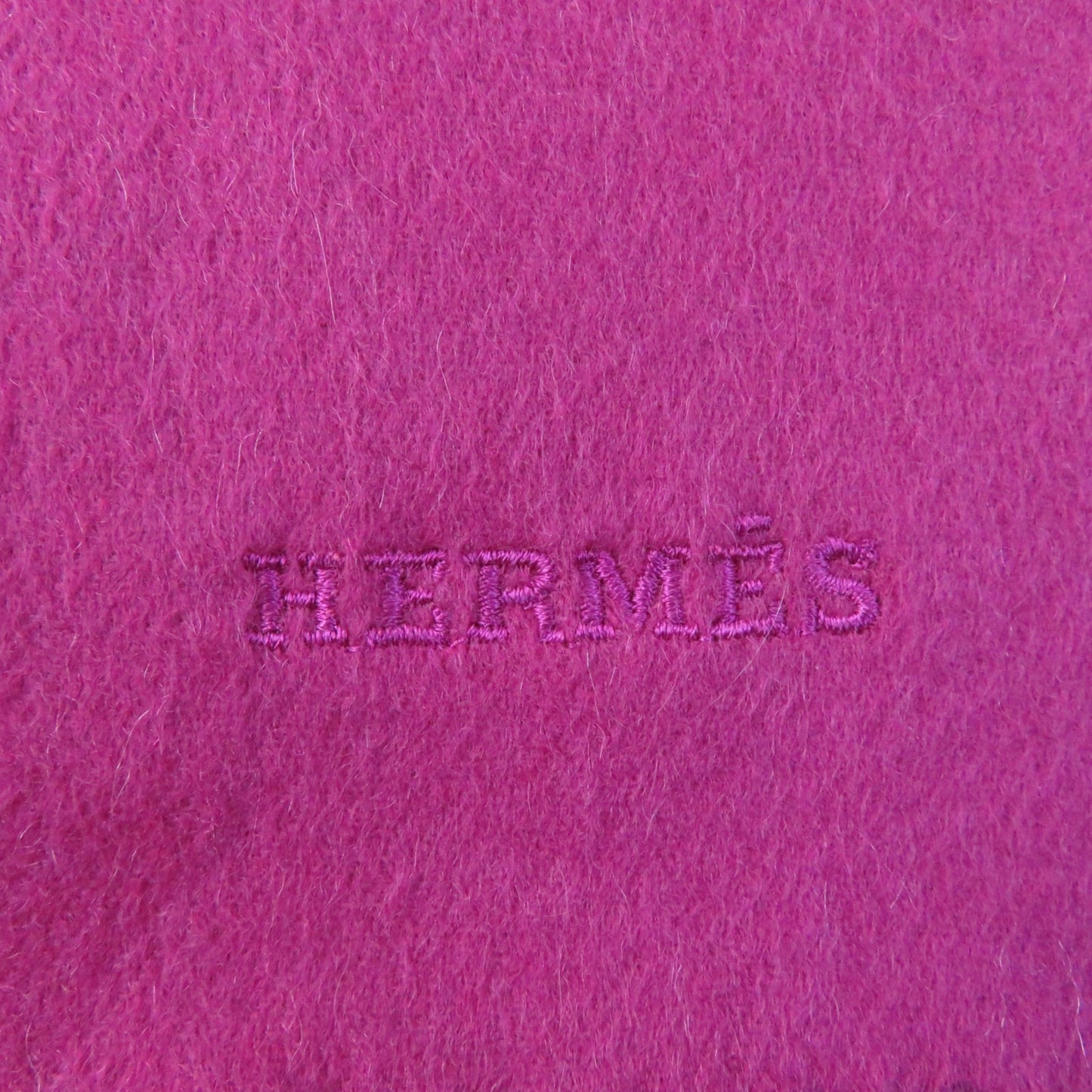 Hermes 100% Cashmere Scarf With Embroidered Logo And Fringe