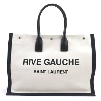 Saint Laurent 509415 Rive Gauche Logo Canvas And Leather Tote Bag In Beige Black