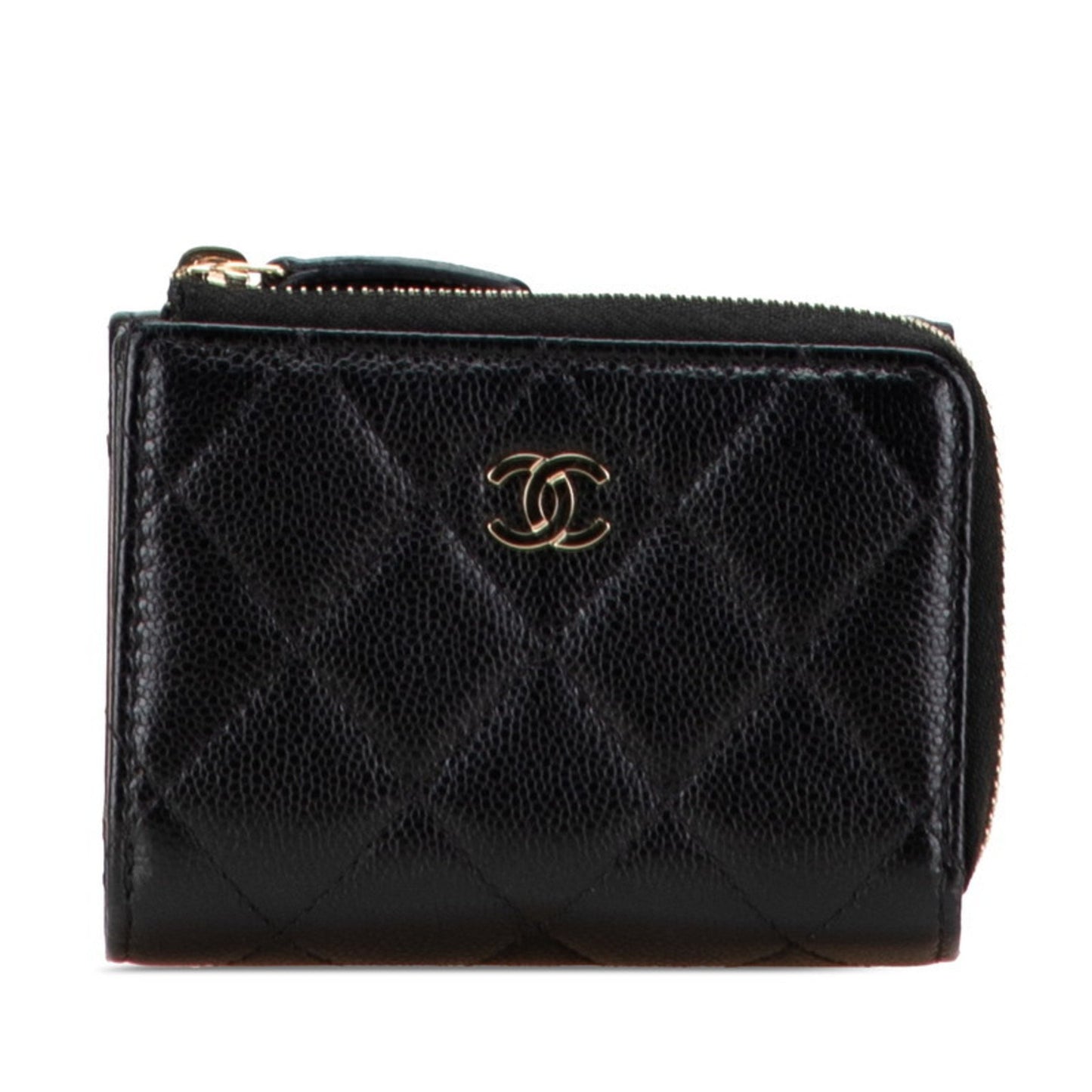 Chanel Matelasse Coco Mark Tri-Fold Wallet In Black Caviar Skin