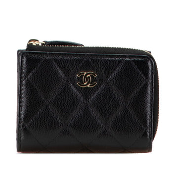 Chanel Matelasse Coco Mark Tri-Fold Wallet In Black Caviar Skin
