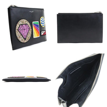 Saint Laurent Clutch Bag Leather Black Multicolor