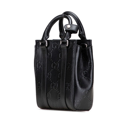 Gucci Gg Embossed Jumbo Handbag/Shoulder Bag 2Way 696010 Black Leather