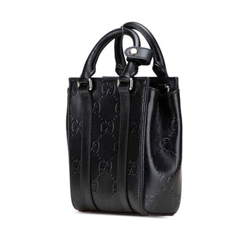 Gucci Gg Embossed Jumbo Handbag/Shoulder Bag 2Way 696010 Black Leather