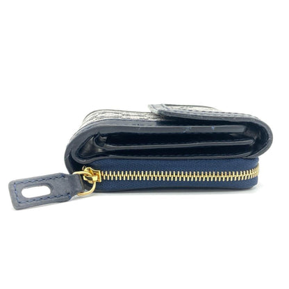 Celine Triomphe Tri-Fold Wallet Canvas Leather Navy