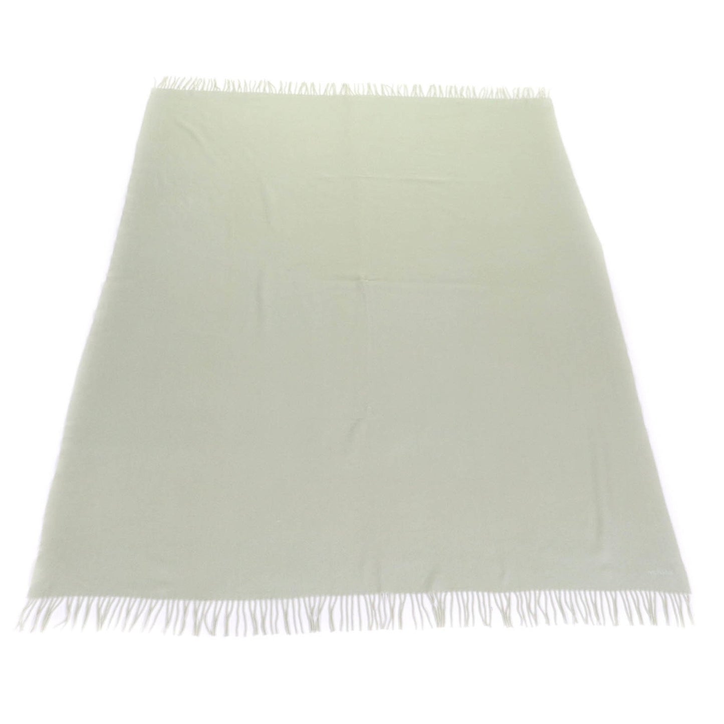 Hermes 100% Cashmere Stole/Shawl In Light Green With Embroidered Logo And Fringe
