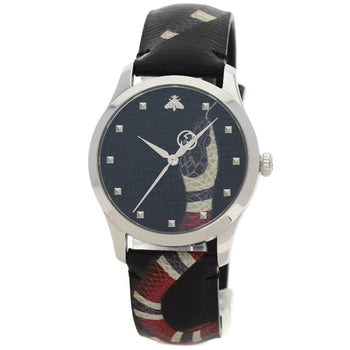 Gucci Ya1264007A G-Timeless Le March Des Merveilles Kingsnake Watch In Stainless Steel And Leather