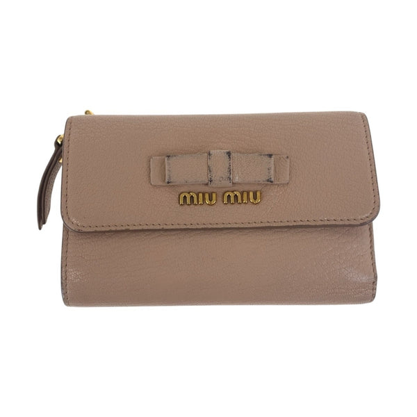 Miu Miu Miu Ribbon Pink Gold Hardware Leather Folding Wallet Compact