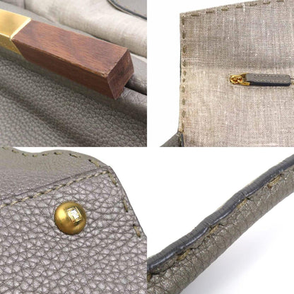 Fendi Handbag Selleria Leather Grey Gold