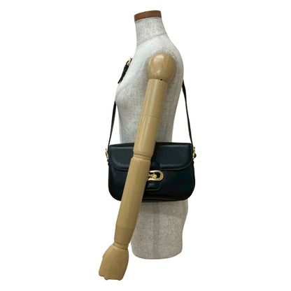 Celine Logo Carriage Calf Leather Shoulder Bag Pochette Black 23612