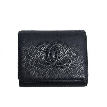 Chanel Caviar Skin Tri-Fold Compact Wallet Black