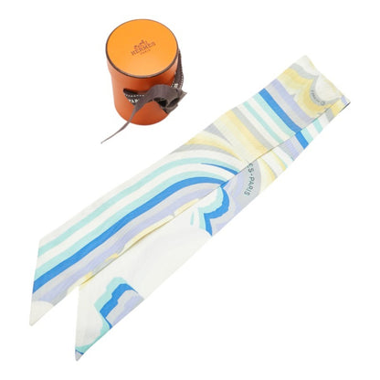 Hermes Twilly Brides De Gala Shadow Scarf Muffler White Multicolor Silk