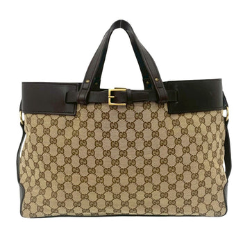 Gucci Gg Logo Belt Clasp Canvas And Leather Tote Bag