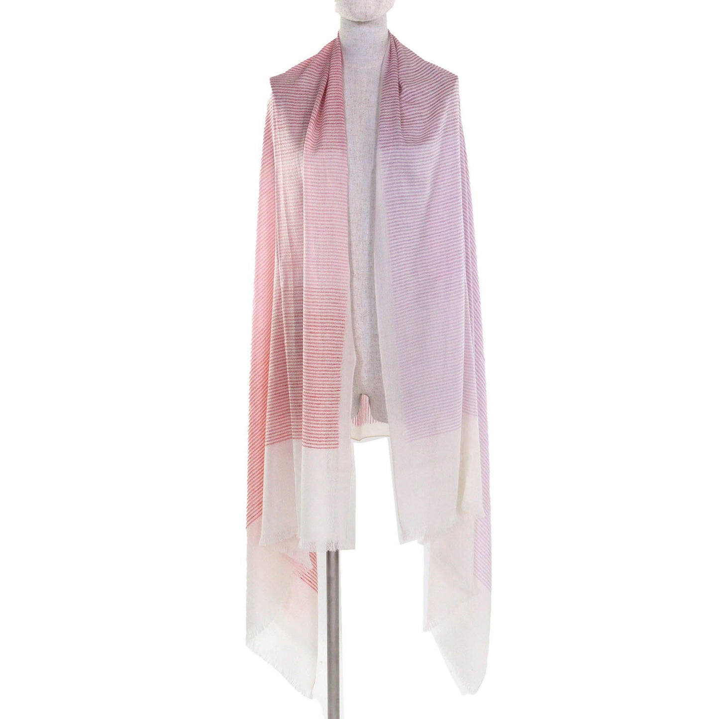 Hermes 100% Cashmere Multi-Stripe Mini Fringe Large Shawl/Stole In Multicolor