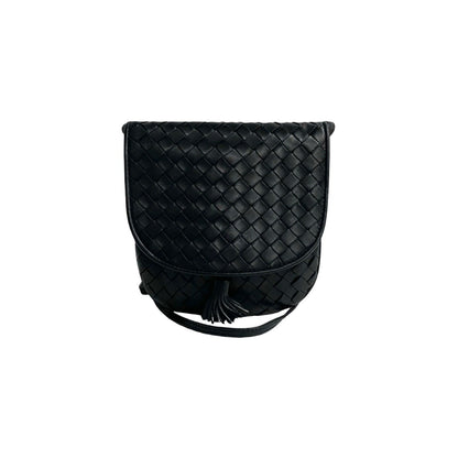 Bottega Veneta Intrecciato Tassel Leather Mini Shoulder Bag/Pochette In Black 34268