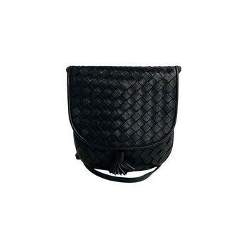 Bottega Veneta Intrecciato Tassel Leather Mini Shoulder Bag/Pochette In Black 34268