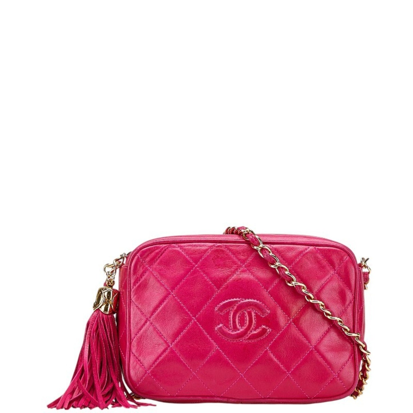 Chanel Coco Mark Matelasse Tassel Chain Shoulder Bag In Pink Lambskin