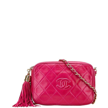 Chanel Coco Mark Matelasse Tassel Chain Shoulder Bag In Pink Lambskin