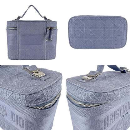 Christian Dior Handbag Vanity Bag Canvas Blue Silver