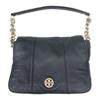 Tory Burch Tory Burch Logo Plate Leather Chain Shoulder Bag Flap Black