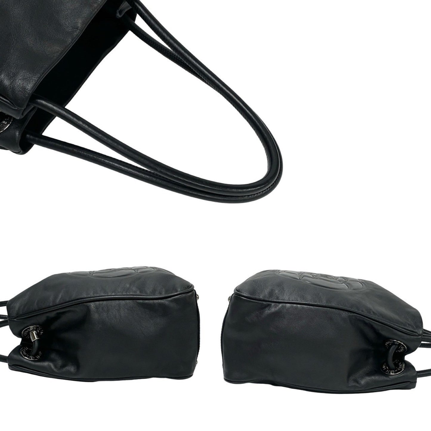 Chanel Camellia Logo Leather Tote Bag Handbag Black 29098