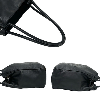 Chanel Camellia Logo Leather Tote Bag Handbag Black 29098