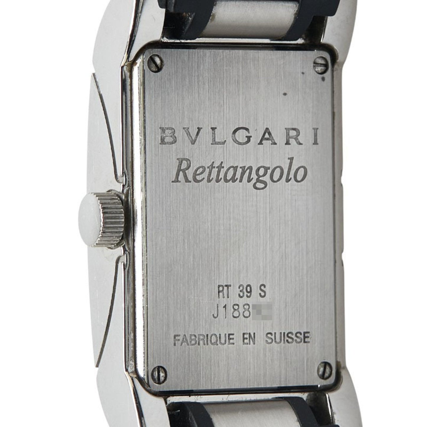Bvlgari Rettangolo Watch Rt39S Quartz Black Dial Stainless Steel Rubber