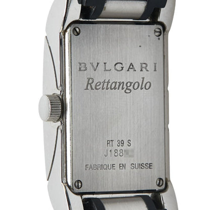 Bvlgari Rettangolo Watch Rt39S Quartz Black Dial Stainless Steel Rubber