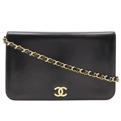 Chanel Chanel Chain Shoulder Bag Coco Mark Calf Black Snap Button Chainshoulder