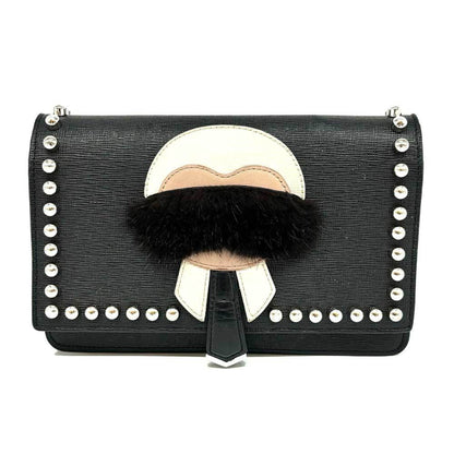 Fendi Carlito Chain Wallet Black Leather 8M0346