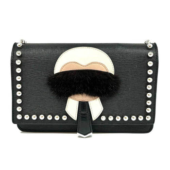 Fendi Carlito Chain Wallet Black Leather 8M0346