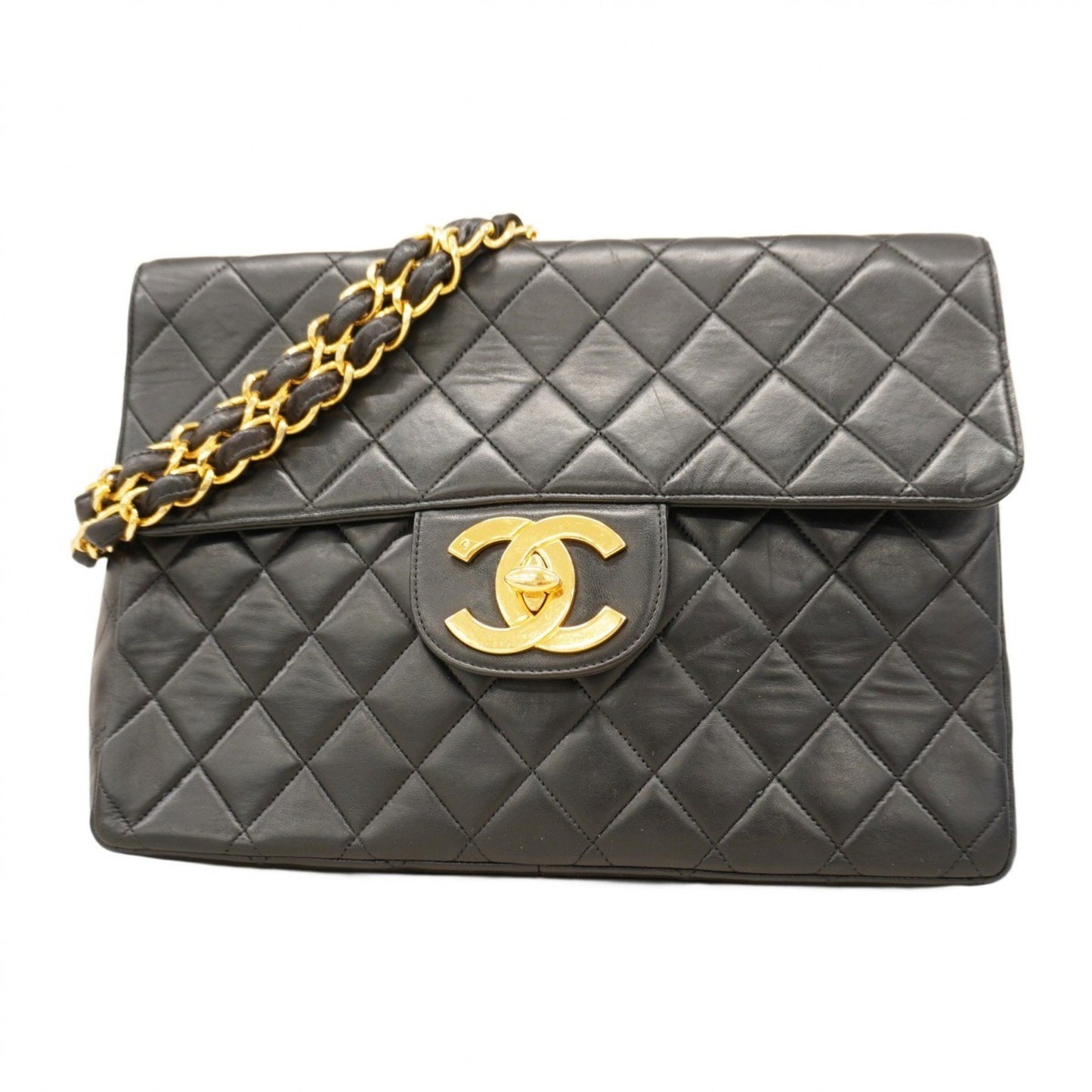 Chanel Shoulder Bag Matelasse W Chain Lambskin Black