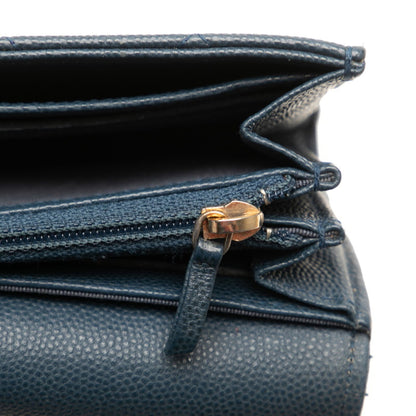 Chanel Matelasse Coco Mark Long Wallet Blue Caviar Leather