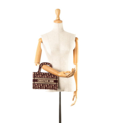 Christian Dior Dior Lady Oblique Embroidery Mini Book Tote Bag Handbag Wine Red Beige Canvas