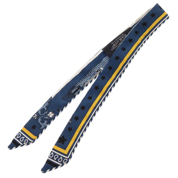 Like New Herms Twilly Doll Candy Paris Station Silk Bleu Ardoise Noir Scarf Muffler Blue 0092 Hermes