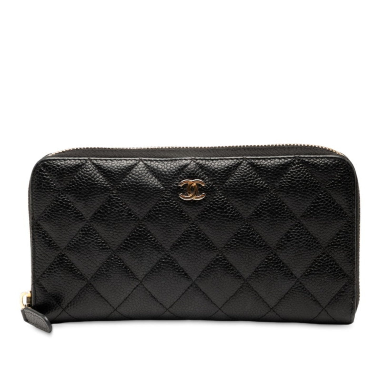 Chanel Matelasse Coco Mark Round Zip Long Wallet In Black Caviar Leather