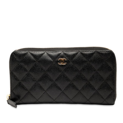 Chanel Matelasse Coco Mark Round Zip Long Wallet In Black Caviar Leather