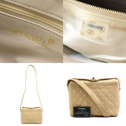 Chanel Shoulder Bag Raffia Beige Gold