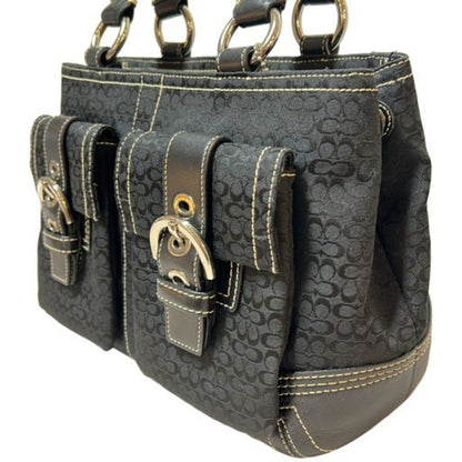 Coach Mini Signature Soho Double Pocket Handbag 3646 Black Canvas Leather (Mikunigaoka Store)