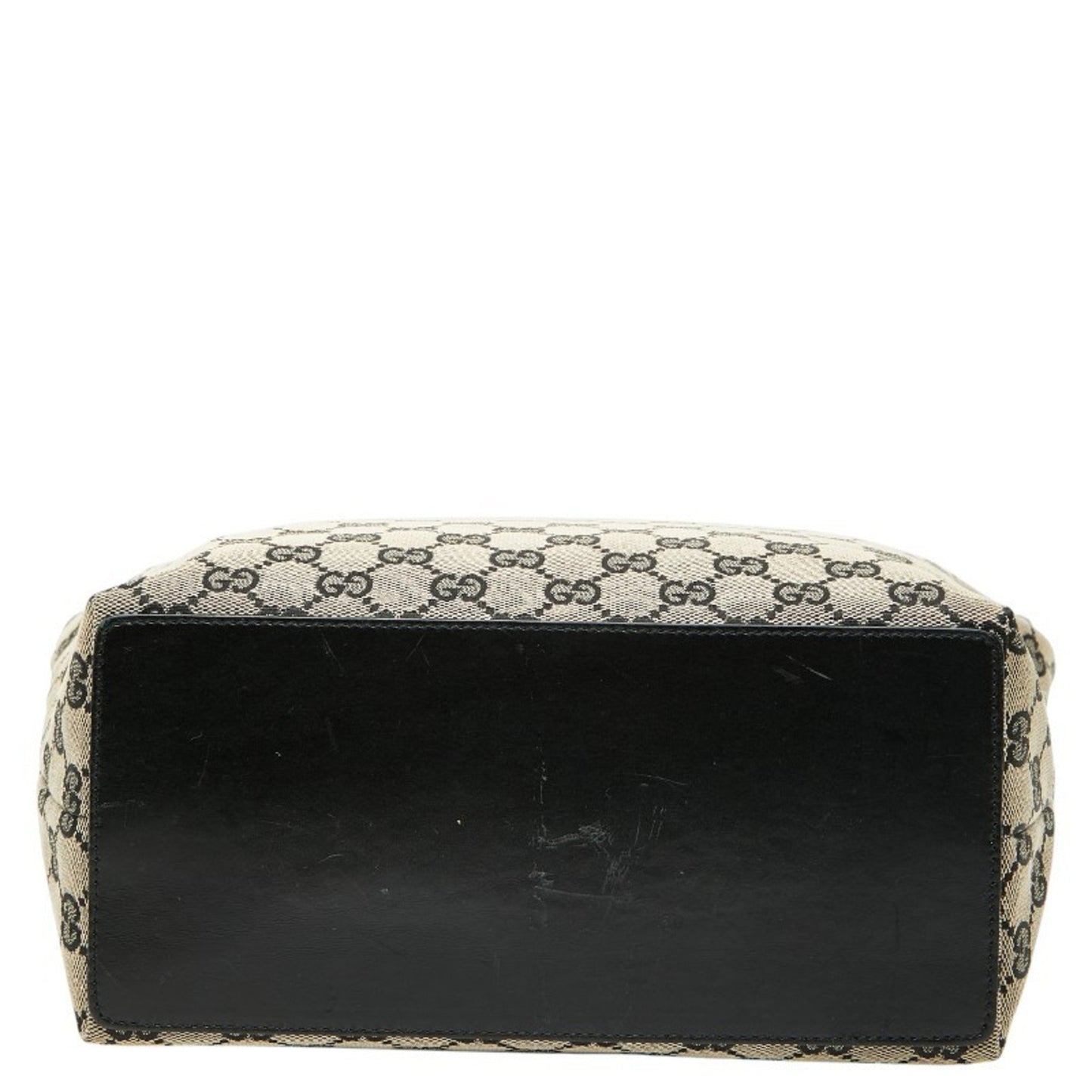 Gucci Gg Canvas Tote Bag Handbag 002 1098 Beige Black Leather