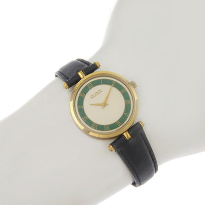 Gucci Sherry Line White Dial Gp/Leather Quartz 30Mm Boys 2 Hands Watch