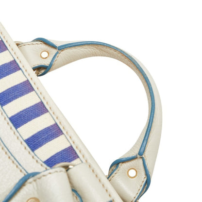 Celine Boogie Bag Striped Handbag Blue White Canvas Leather