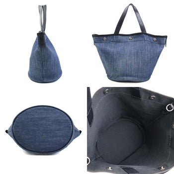 Prada Handbag Shoulder Bag Denim Leather Blue X Black