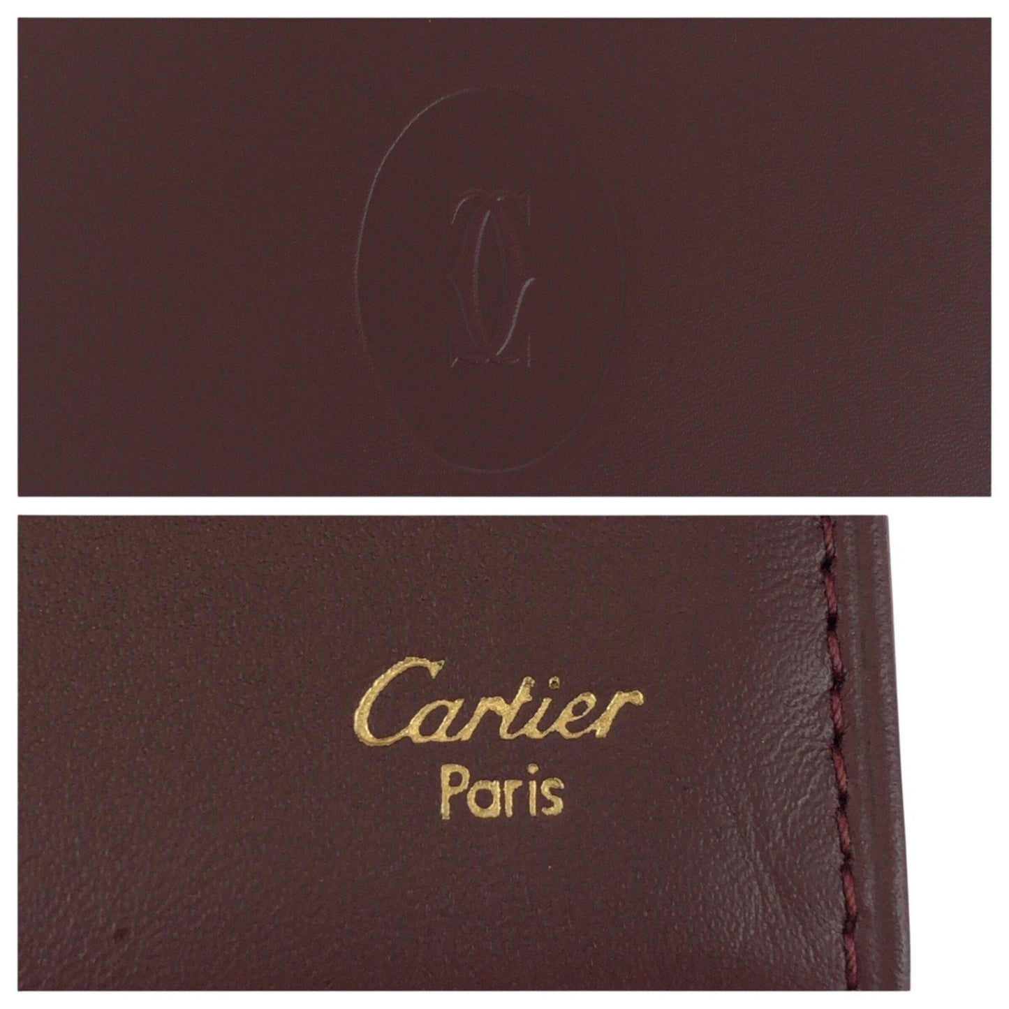 Cartier Must Line Wine Red Bordeaux Gold Hardware Leather Card Case/Business Holder