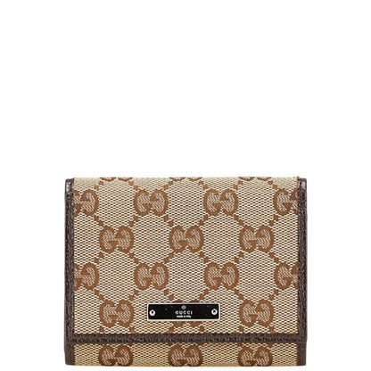 Gucci Gg Canvas Logo Plate Card Case 131886 Beige Dark Brown Leather
