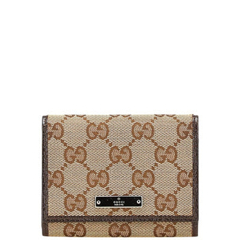 Gucci Gg Canvas Logo Plate Card Case 131886 Beige Dark Brown Leather