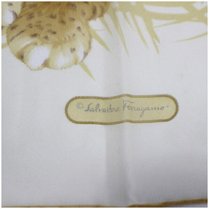 Salvatore Ferragamo Silk Rectangular Scarf Muffler Stole Ivory Animal Print