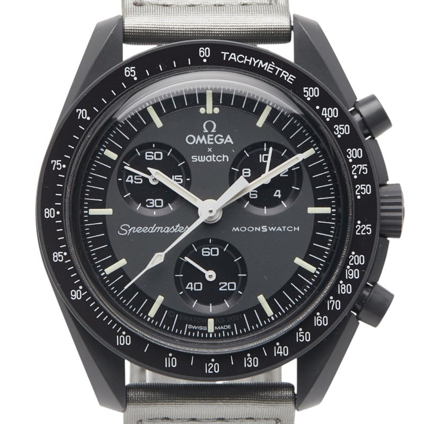 Omega X Swatch Moonswatch Mission To Mercury Watch So33A100 Quartz Movement Gray Dial Ceramic Nylon