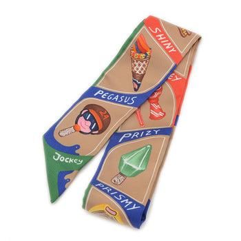 Hermes Twilly Scarf/Muffler Funny Ice Cream Beige Dress Emerald Silk Bp